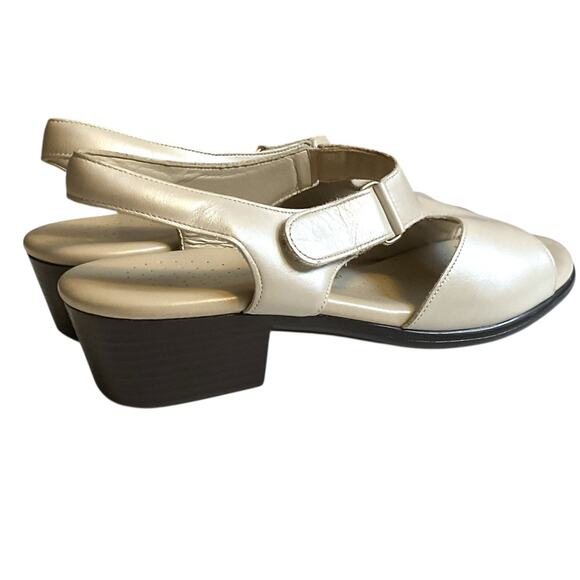 SAS Suntimer Sandals Sz 8.5 S-AAA Pearl Bone Ivory Leather Sling Back Peep Toe - Picture 7 of 14